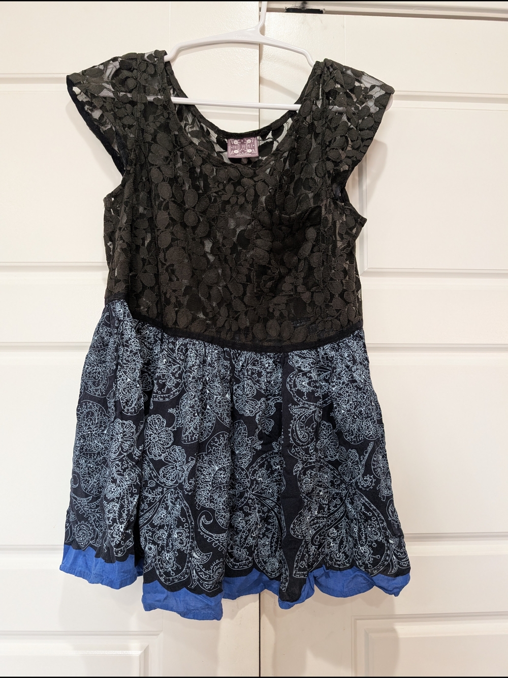 Free People Lace Paisley Babydoll Top Blue Black M